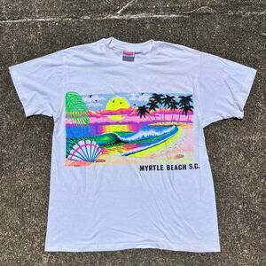 Vintage White and Neon Myrtle Beach T-shirt Size Large